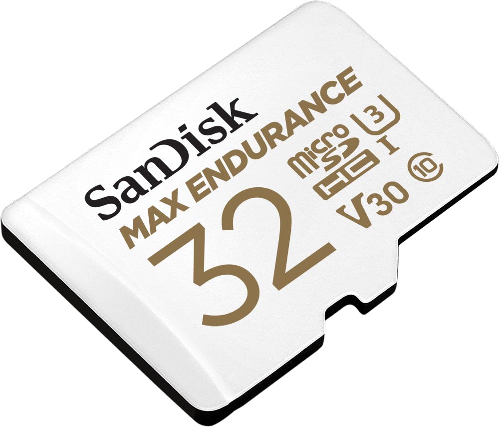 SanDisk MAX Endurance Video Monitoring for Dashcams & Home Monitoring 32 GB microSDHC Memory Card + SD Adaptor 15,000 Hours Endurance, White