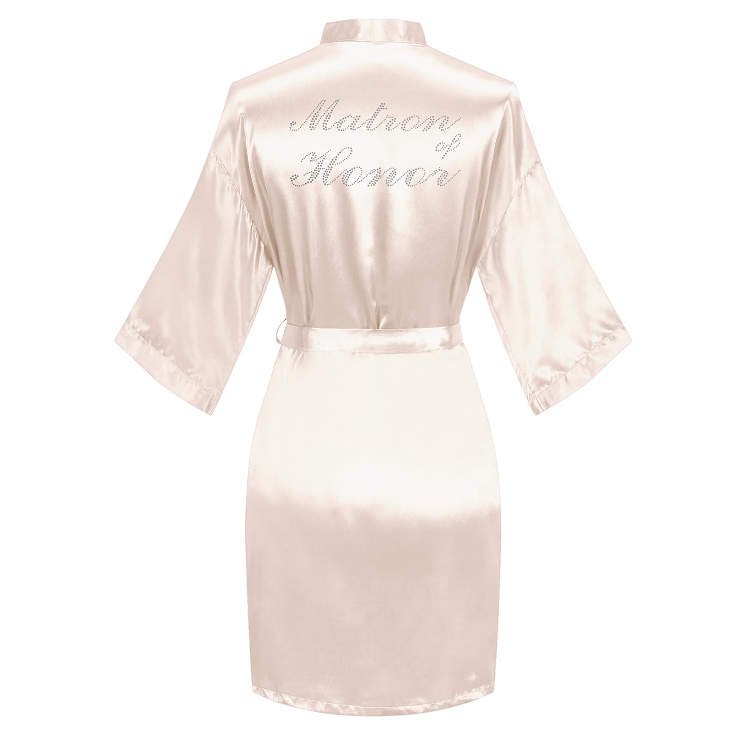 Women's Satin Robe Short Kimono for Bride &amp; Bridesmaid with Silver Rhinestones, Wedding Party Robes