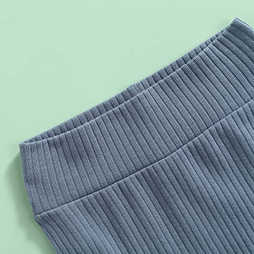 Newborn Baby Girl Bloomers Shorts High Waisted Diaper Cover Cute Headband Clothes Set (Ribbed Blue, 6-12 Months) #TOP3