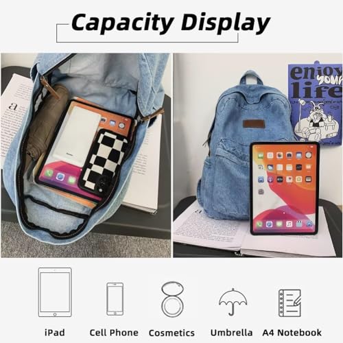 Mudono Denim Backpack for Women Retro Jeans Daypack Spacious Lightweight Rucksack Travel Backpack Fit 15 Inch Laptop3