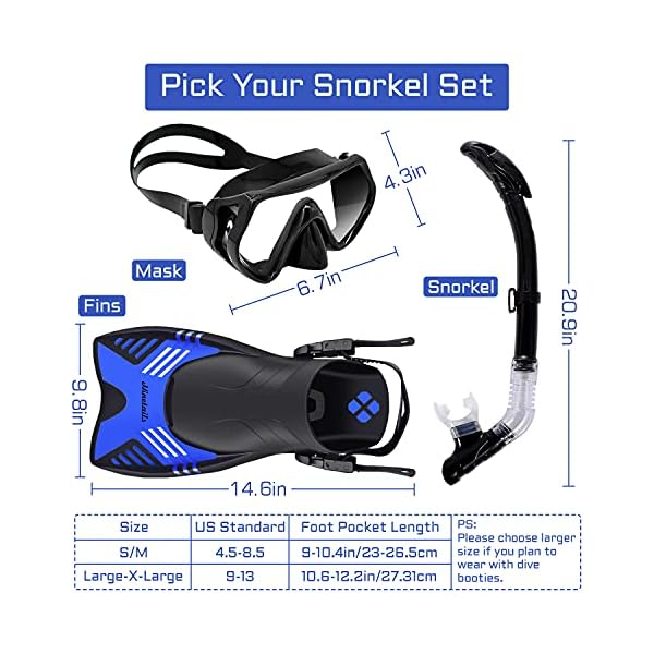Ninetials 4 in 1 Snorkel Set for Adults with Adjustable Dive Flippers, Panoramic View Anti-Fog Mask, Dry Top Snorkel and Dive Socks, Snorkeling Gear Mask Fin for Snorkeling Swimming Scuba Diving - Image 7