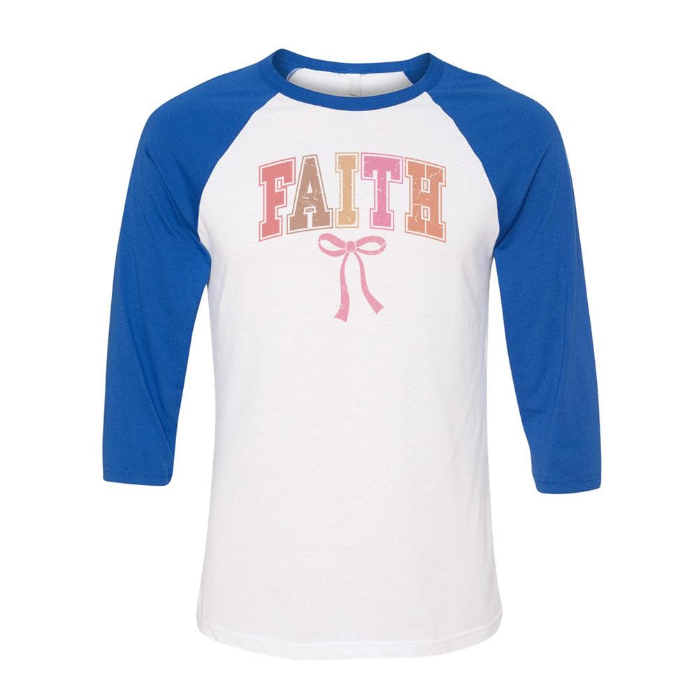 TeesAndTankYou Easter Faith Three-Quarter Raglan Sleeve Baseball Shirt Unisex 2X-Large White/Royal