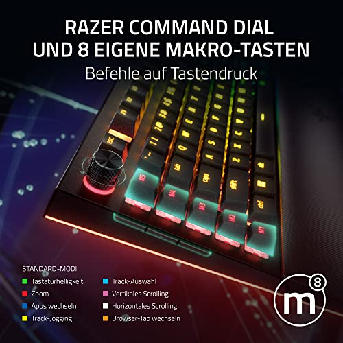 Image of Razer BlackWidow V4 Pro (Green Switch) - Mechanical Gaming Keyboard (Clicking Mechanical Switches, Command Wheel and 8 Macro Keys, Multifunctional Roll, Wrist Rest) QWERTZ DE Layout | Black