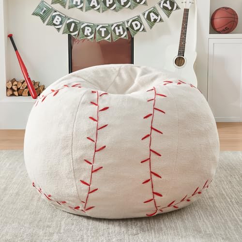 Sports Baseball Bean Bag Chair - Luxurious Bean Bag Chairs for Kids Teens Adults - Floor Sofa Couch with Filler - Plush BeanBag Furniture for Living Room Bedroom College Dorm - 32 Inch