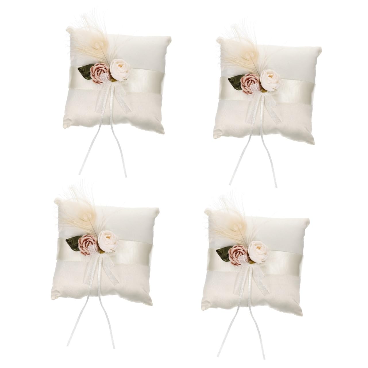 ABOOFAN 4pezzi Cuscino Portafedi Satin Decorativo Con Fiore e Fiocco Per Matrimonio Accessorio Elegante Per Cerimonie e Occasioni Speciali Per Matrimoni Interni Ed Esterni