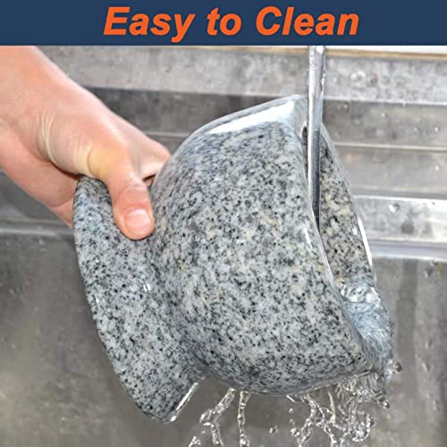 Tianman Mortar And Pestle Set Unpolished Granite,100% Natural Stone,Mortar And Pestle Used At Both Ends 5.6 Inch 2.5 Cup With Silicone Pad/Garlic Peeler And Stainless Steel Spoon #TOP6
