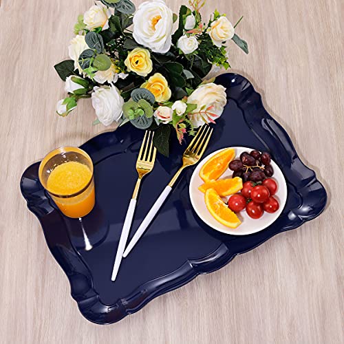 Bbg 6 Pack Plastic Serving Trays, Plastic Serving Platter, 15" X 10" Rectangle Nave Blue Food Plastic Trays, Reusable Plastic Platters Set, Plastic Trays For Parties, Spring, Go Outing1 #TOP2