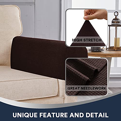 Stretch Sofa Armrest Covers Spandex Jacquard Arm Covers For Chairs And Sofas Anti-Slip Couch Armrest Covers With Sticker Furniture Armrest Protector For Sofa Couch Chair Recliner, Set Of 2, Brown #TOP5