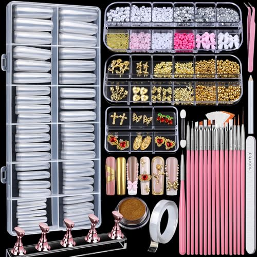 Teenitor Square Nail Tips with Nail Charms Kit