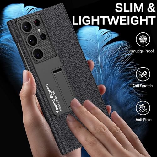Image of TechTrendz Carbonn Fiber Texture Leather Protective Case for Samsung Galaxy S25 Ultra with Built in Kickstand Slim Rear Camera Lens Protective Cover Compatible with S25 Ultra 5G 2025 (Black)