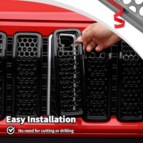 Image of JWWY for Jeep Front Grille Mesh Inserts Cover Trim Compatible with 2024 Jeep Wrangler JL JLU & Gladiator JT 4xe Exterior Accessories ABS 7pcs with Mesh Black(with Camera) Black