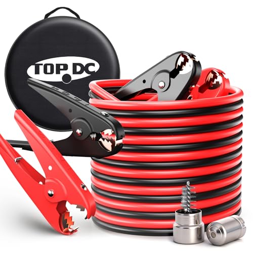 Image of TOPDC 2 Gauge 16 Feet Jumper Cables for Car, SUV and Trucks Battery, Heavy Duty Automotive Booster Cables for Jump Starting Dead or Weak Batteries with Carry Bag