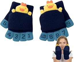 2-in-1 Convertible Baby Wool Gloves | Cute Cartoon Design Full & Half Finger Knitted Winter Gloves for 3 – 8 Years Kids | Warm, Soft, Windproof & Flexible Christmas Gift