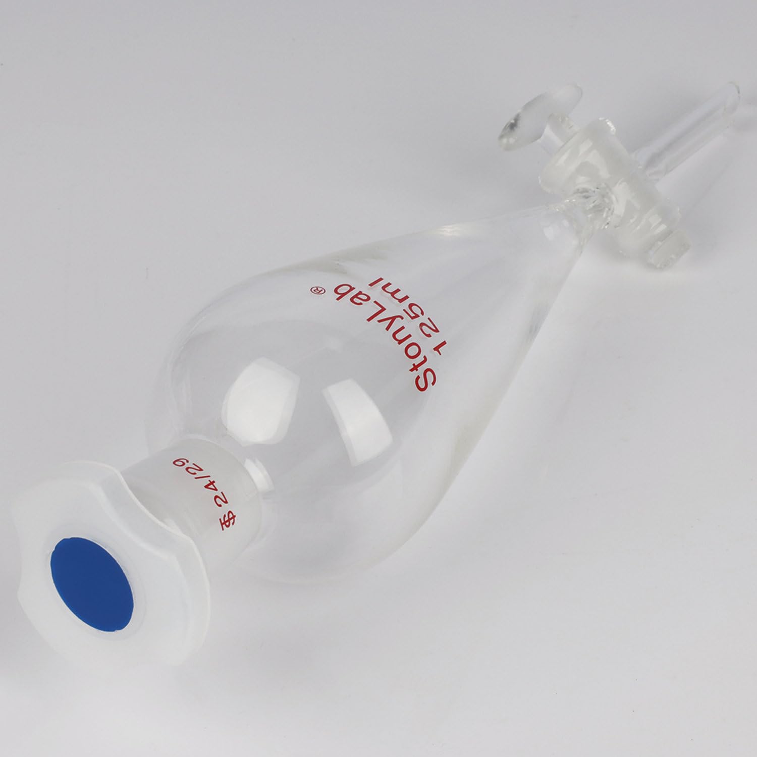 stonylab Embudo de Separación con Llave de Paso de Vidrio, Embudo de Borosilicato con Junta 24/29 para Separación Precisa de Líquidos en Laboratorio, 125 ml