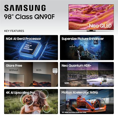 Image of Samsung 98-Inch Class Neo QLED 4K QN90F Series, Vision AI, Mini LED Smart TV (2025 Model, 98QN90F) Neo Quantum HDR+, Object Tracking Sound+ w /Dolby Atmos, Glare Free, Gaming Hub, Alexa Built-in