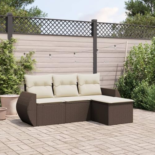 zylophax Salon de Jardin 4 pièces en résine tressée Marron avec Coussins Confortables modulable encastrable pour terrasse Balcon Patio extérieur Repas détente