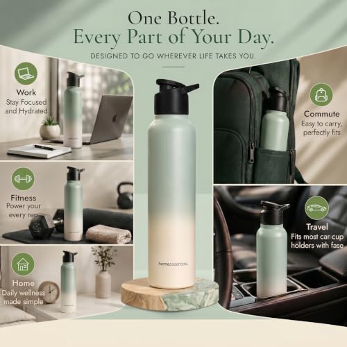 Image of HomeEssentials Premium Stainless Steel Water Bottle - Single-Wall 1000ml | Single-Wall Insulated Leakproof Stainless Steel Lid | Unbreakable, BPA-Free, Fridge Bottles for Home, Office, School, Travel
