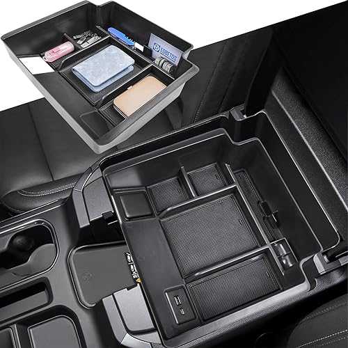 EDBETOS 2022+ Refreshed Full Console Tray Compatible with 2023-2025 GMC Sierra 1500/Chevy Silverado 1500 and 2024 2025 2500HD 3500HD Organizer Storage (Full Console w/Bucket Seats ONLY), Black