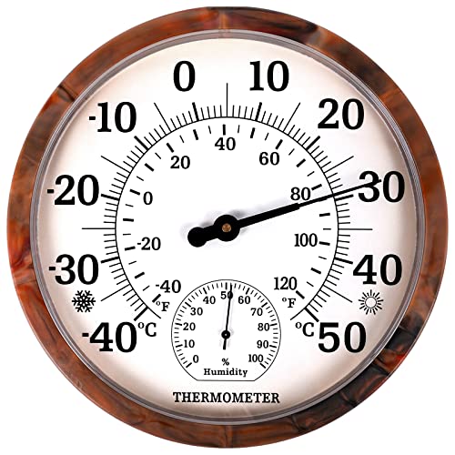 Indoor Outdoor Thermometer Hygrometer - 10 Zoll Außenthermometer Große Zahlen, 2 in 1 Thermometer Hygrometer, Außenthermometer für Terrasse...