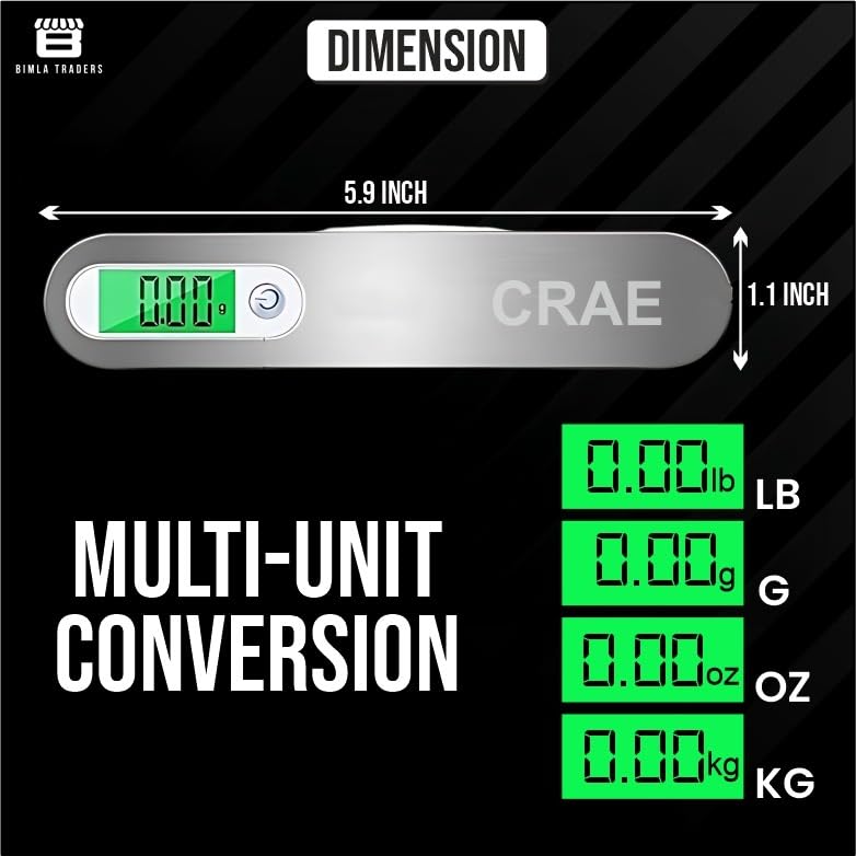 CRAE Electronic Portable Digital LED Screen Luggage Weighing Scale|Handheld Travel Weight Measuring Scale for Suitcases, Bags&Baggage, 50 kg/110 Lb For Multi-Purpose Use. Pack of 1 (JY-26) 3