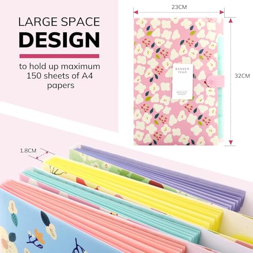 Image of Corslet Expanding 6-Pocket A4 Document Holder with Floral Design - Portable Paperwork Storage for Office, School & Home