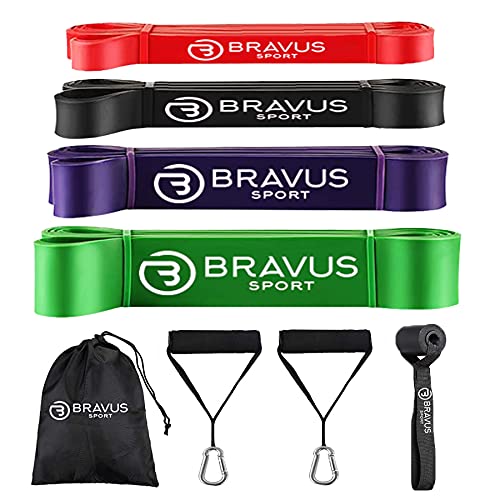 MEGA Kit 4 Super Bands com Alças de Mão e Âncora de Porta Elástico Extensor Bravus Sport