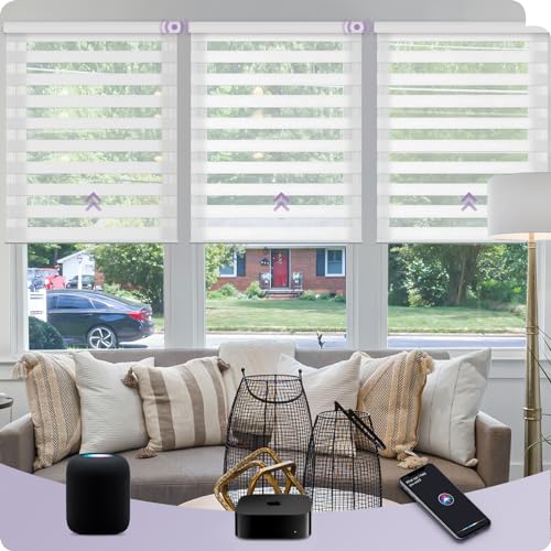 Graywind HomeKit Smart Zebra Blinds Eve Powered Siri Voice Home App Rechargeable Motorized Dual Layer Blinds Privacy Light Control, Custom Size (Wool-Like White)