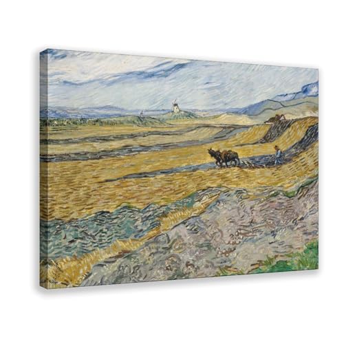 Impression sur toile Van Gogh champ fermé avec laboureur haute définition