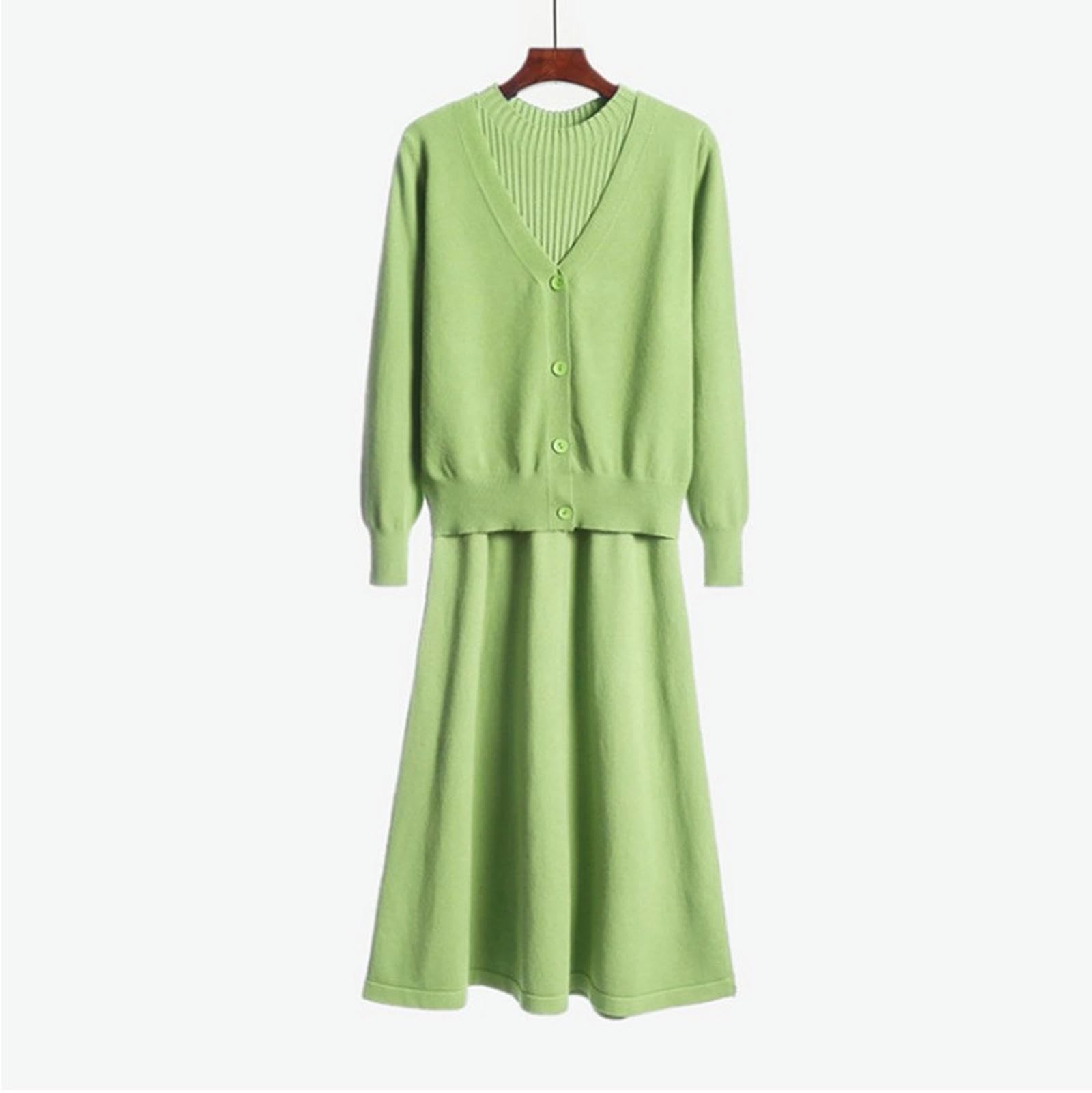 Vestito Abito Maglione A Maniche Lunghe All'inizio dell'Autunno Abito A Due Pezzi A Maglietta A Maglia da Donna A Maglia-Rosa-codice Medio