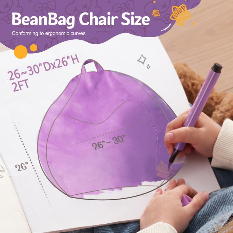homguava 2ft bean bag chair: 2' bean bags with memory foam filled,comfy beanbag chairs round bean bag sofa with dutch velvet cover-purple 2ft-28"x28"x22" purple