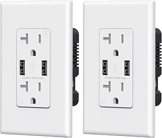 ELEGRP USB Charger Wall Outlet, Dual High Speed 4.0 Amp USB Ports with Smart Chip, 20 Amp Duplex Tamper Resistant Receptacle Plug, Wall Plate Included, UL Listed (2 Pack, Glossy White)
