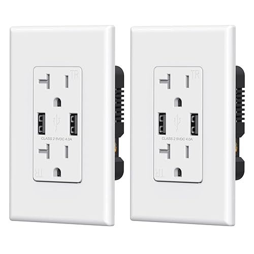 Miniatura 17 de ELEGRP Toma de pared USB, puertos USB duales de 4.0 A, receptáculo resistente a manipulaciones de 20 A, placa de pared incluida, certificación UL