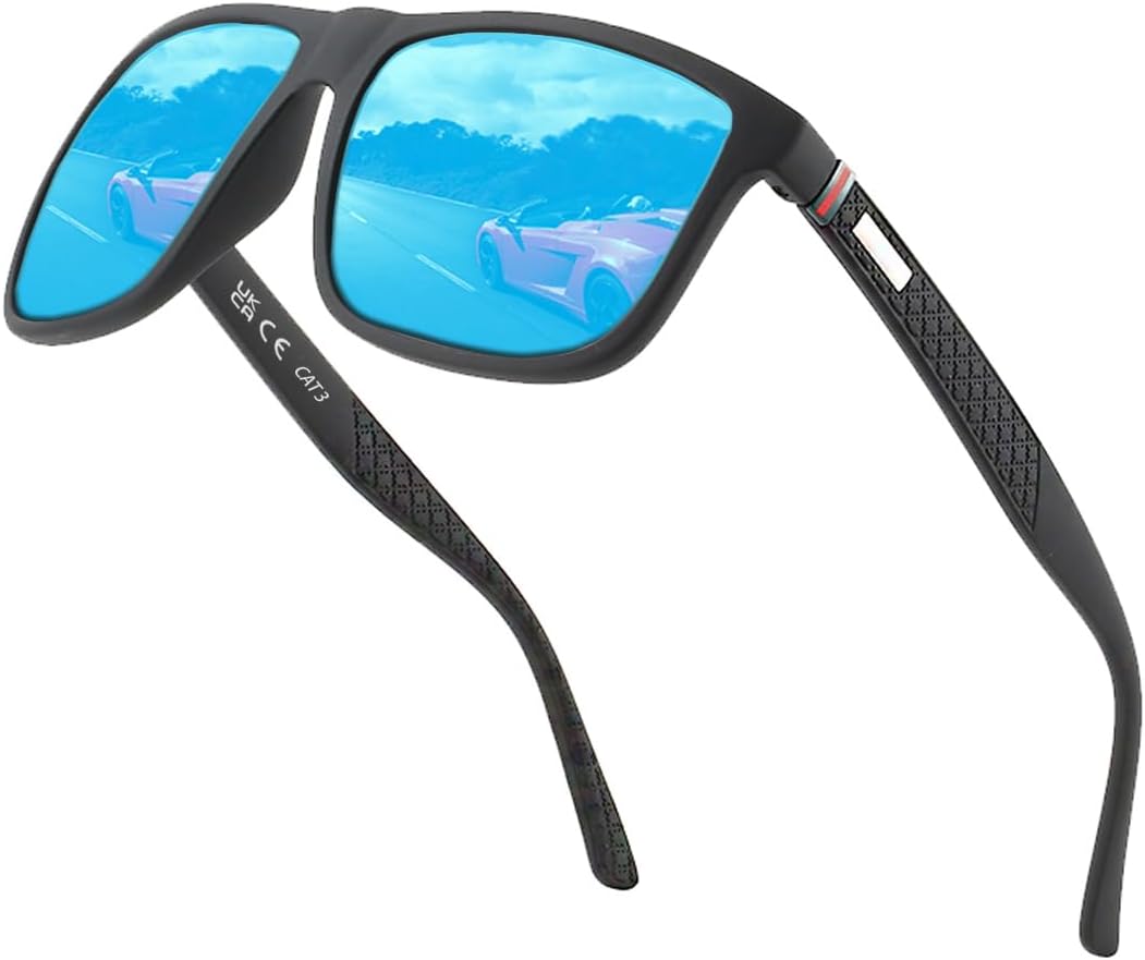Polarized sunglasses for men/women; light frame; HD pilot lenses; Golf/driving/fishing/travel Eyewear 【parallel Bars】blue
