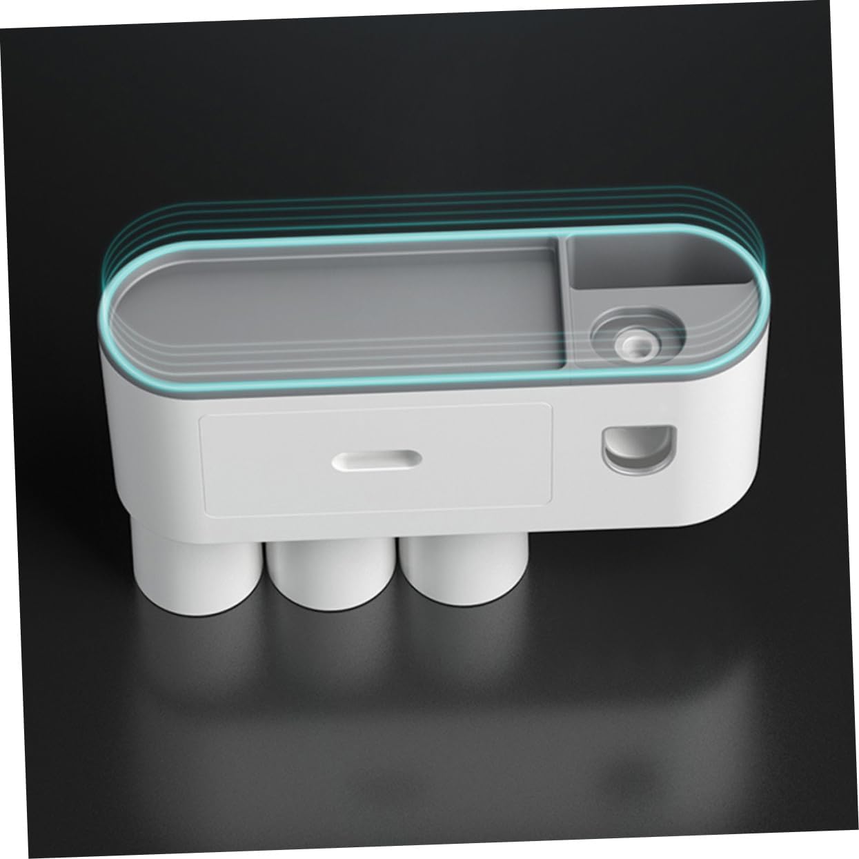 NUOBESTY Automatic Toothpaste Squeezer with Wall Mount Toothbrush Holder Rack Overhang Drain Design Dustproof Bathroom Organizer for Multiple Brushes Space-Saving Gargle Cup