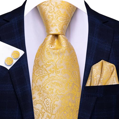 Image of Dubulle Mens Tie Set Solid Paisley Silk Striped Necktie for Men with Cufflinks Tie and Pocket Square