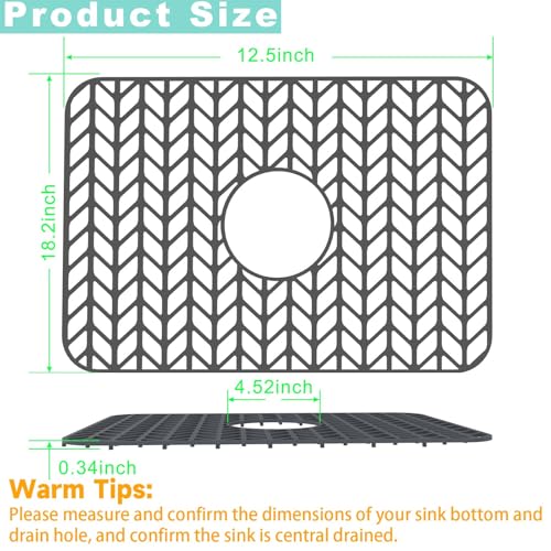 AWOKE Sink Protectors for Kitchen Sink | 18.2"x 12.5" Kitchen Sink Mats for Bottom of Kitchen Sink | Sink Inserts for Kitchen Sink of Stainless Steel Sink | Center Drain (Grey)