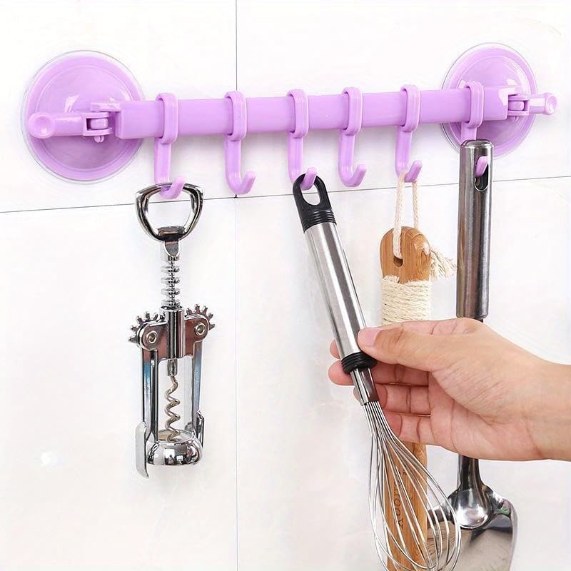 1 Pc Strong Suction Cup Six Hooks, No Punching Toilet Bathroom Towel Hanger, Clothes Hook, Kitchen Wall Hanging, Storage Hook (Blue)