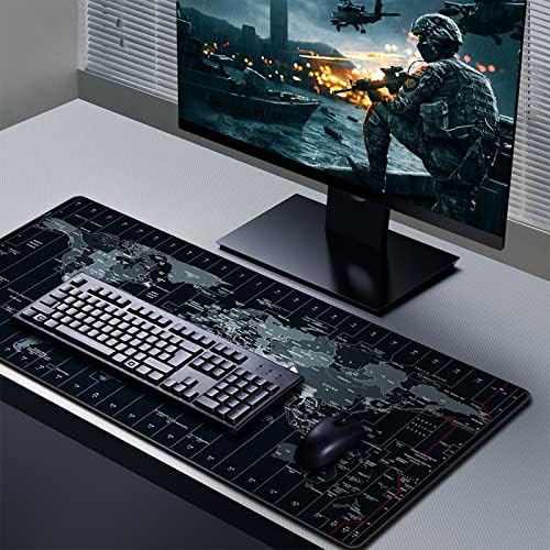JIALONG Large Gaming Mouse Pad Extended Desk Mat XXL Mousepad with Non-Slip Keyboard Pad for Office Laptop, Computer and PC - 35.4 x 15.7 inches World Map