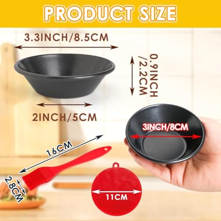 12 pcs Egg Tart Molds, Quyimy 3 Mini Tart Pans, Non-Stick Carbon Steel Mini Tart Panw/Oil & Dish Brushes for Cupcake Cake Muffin Mold Tin Pan, Baking Set Tool for Cakes, Cookies, Desserts