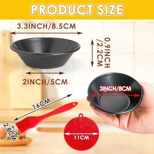 12 pcs Egg Tart Molds, Quyimy 3" Mini Tart Pans, Non-Stick Carbon Steel Mini Tart Panw/Oil & Dish Brushes for Cupcake Cake Muffin Mold Tin Pan, Baking Set Tool for Cakes, Cookies, Desserts by Quyimy - Image 2
