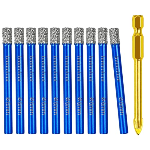 ASOUUNLD 10 Piezas Brocas de Diamante Vástago 6 mm, Juego Brocas Diamante Seco Brocas para Porcelanico Brocas de Diamante Seco con Brocas de Carburo de 6 mm para Cerámica, Granito, Vidrio