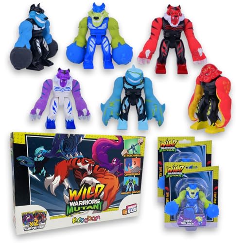 Sbabam, FUNNY BOX Wild Warriors Mutant, Mutanti Animali Giocattolo per Bambini, 2 Pz, Giochi per Bambini da Edicola - Giocattoli Allungabili Trasformabili da Combinare tra Loro, Regalo Bambino +3 Anni