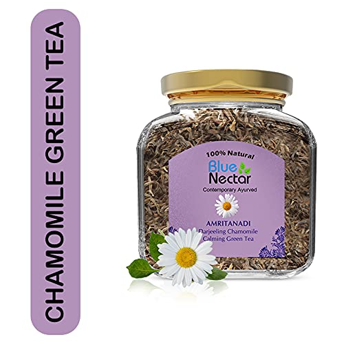 Image of Blue Nectar Amritanadi Darjeeling Chamomile Green Tea for Detox and Calmness (50 grams | 25 cups)