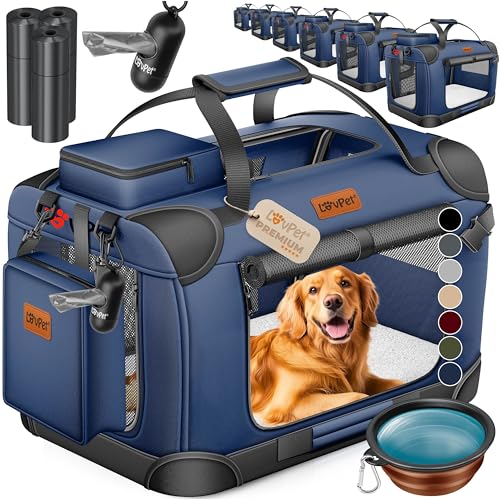 Lovpet® Trasportino per Cani - Box per Cani Pieghevole incl. Borsa per Il Trasporto e Ciotola - Cani e Gatti - casetta per Il Trasporto di Animali Domestici, Blu Marino, XXL