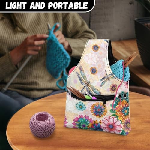 Image of ZUXONGSY Mandala Yarn Storage Bag for Crocheting Dragonfly Knitting Project Handbag Crochet Organizers and Storage