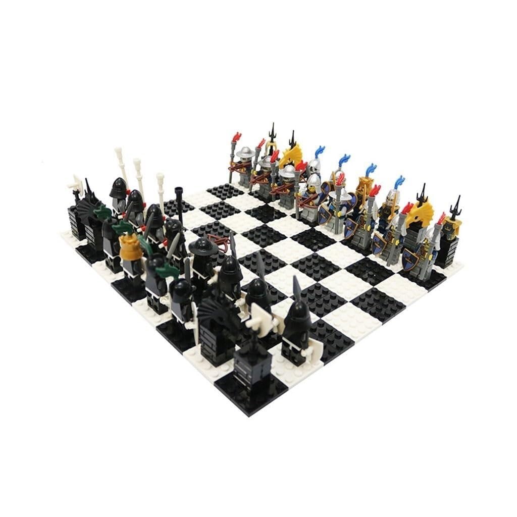 Gioco di scacchi fai da te con mattoncini, Cavaliere d'oro contro Cavaliere scheletro, classico gioco educativo for le capacità cognitive scacchiera portatile(03)