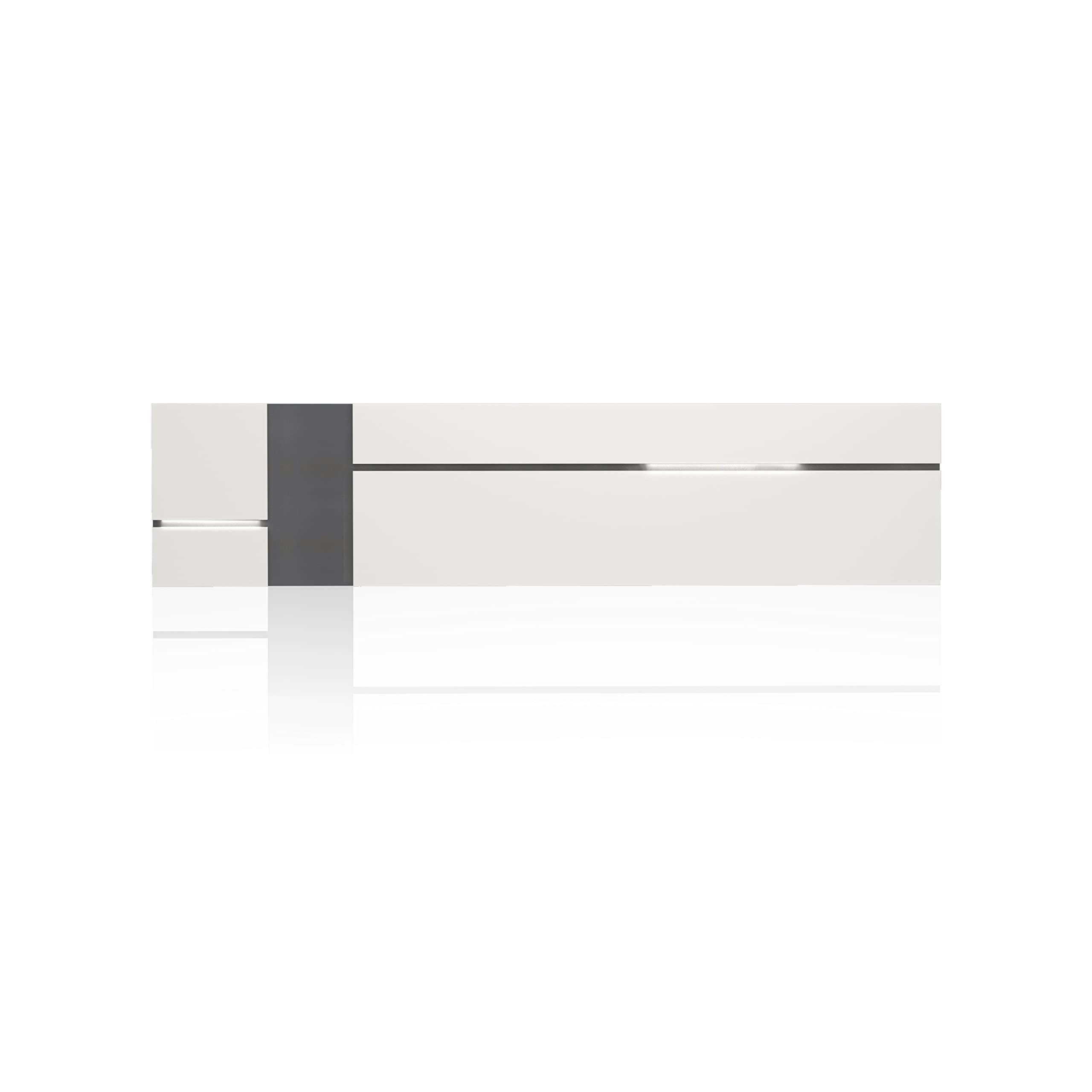 duehome | Cabezal con Led para Cama de Matrimonio, Cabecero Doble, Modelo Ataneq Leds, Acabado en Color Blanco y Grafito, Medidas: 260 cm (Ancho) x 60 cm (Alto) x 3 cm (Fondo)