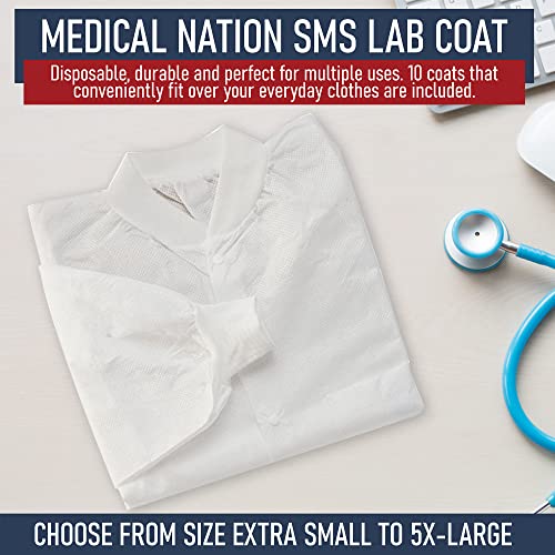 Medical Nation 50 Pack Disposable Lab Coats - White Lab Coat with 3 Pockets for Women Men, Knee Length | Perfect For Use in Hospitals, Pharmacies, Labs, Clinics, at Home | Size Large