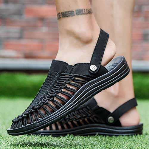 Men Sandals Breathable Outdoor Men's Casual Shoes Weaving Beach Sandals Slippers Men(White-Patch Five-Pointed star4,8code)2