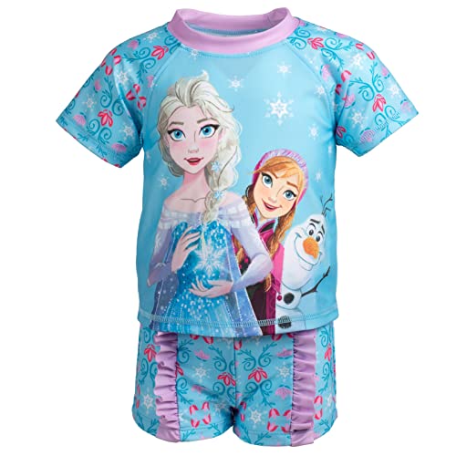 Disney Frozen Olaf Princess Anna Elsa Little Girls Rash Guard And Swim Shorts Blue 5 #TOP3